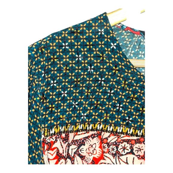 ANTHROPOLOGIE WOMENS BOHO BLOUSE SMALL MULTICOLOR BEADED SEQUIN FLORAL PRINT - Picture 14 of 16